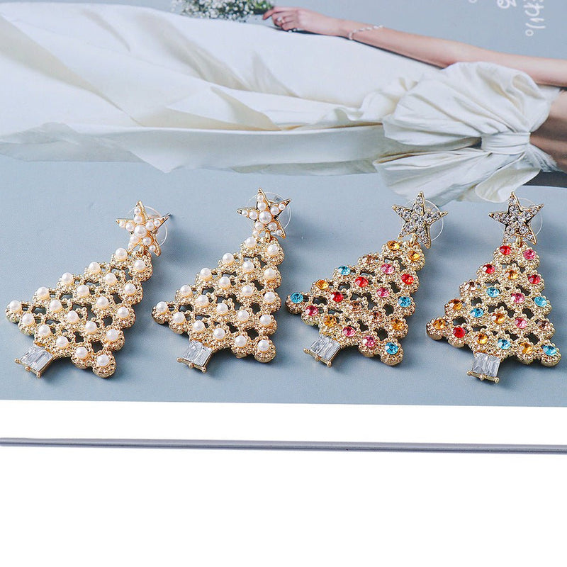Colorful Crystals Christmas Tree Earrings