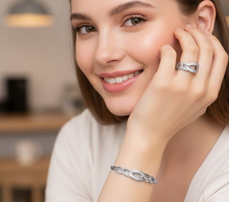 Linked Chain Luxury Bangle & Ring Set