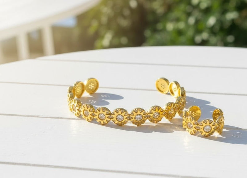 Sparkle Sunburst Cuff Bracelet & Ring Set