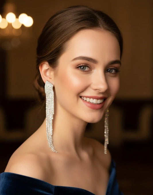 Curved Crystal Waterfall Earrings