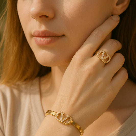 Gold-Plated Bracelet & Ring Set