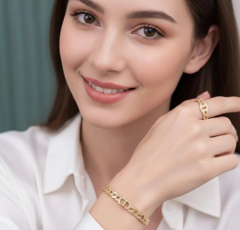 Luxury Classic Textured Bangle & Ring Set
