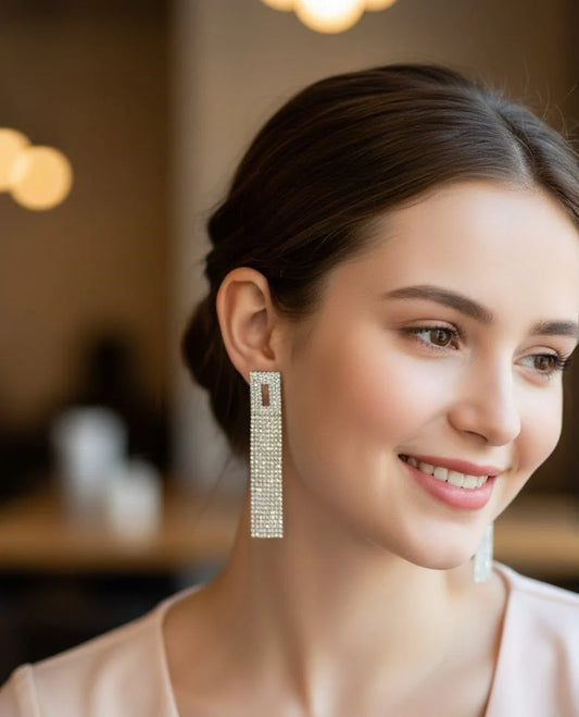 Rectangular Crystal Drop Earrings