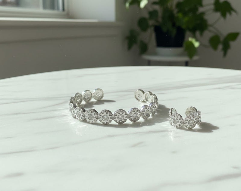 Sparkle Sunburst Cuff Bracelet & Ring Set
