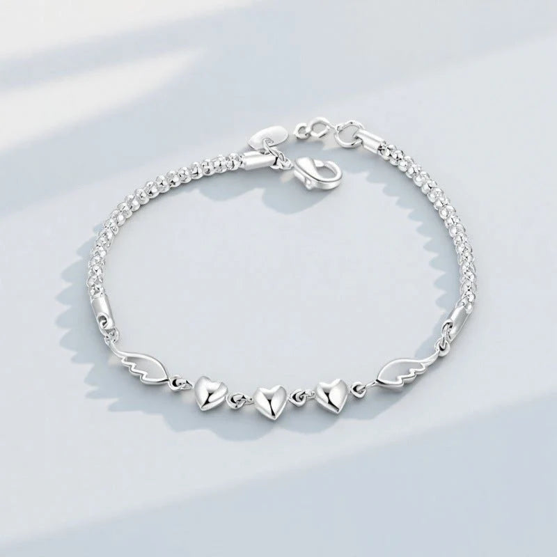 Plated Minimalist Heart-and-Feather Bracelet