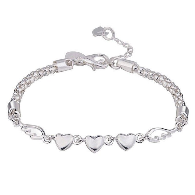 Plated Minimalist Heart-and-Feather Bracelet