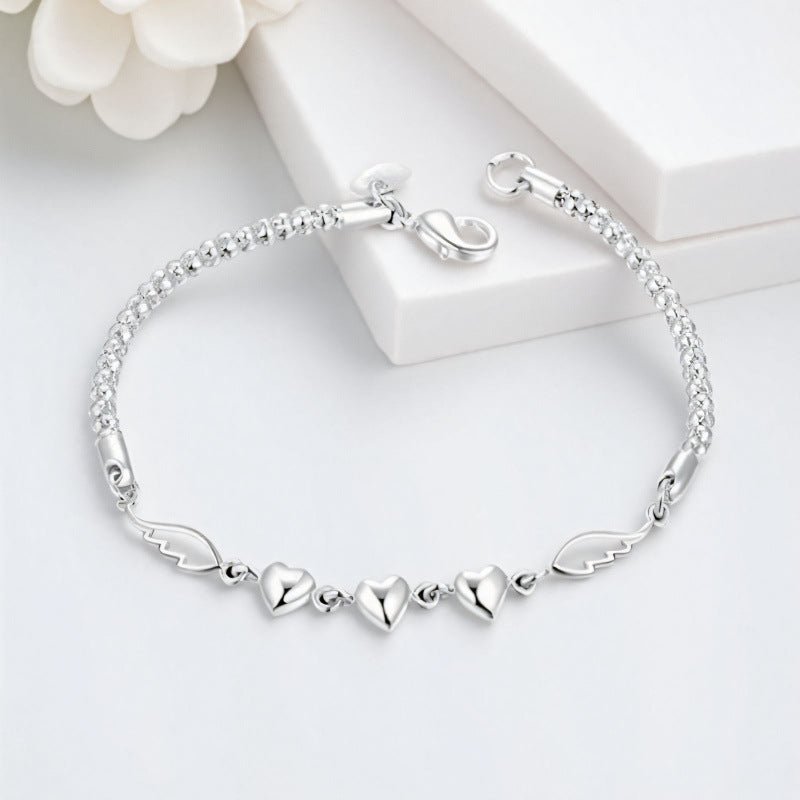 Plated Minimalist Heart-and-Feather Bracelet
