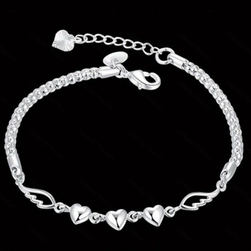 Plated Minimalist Heart-and-Feather Bracelet