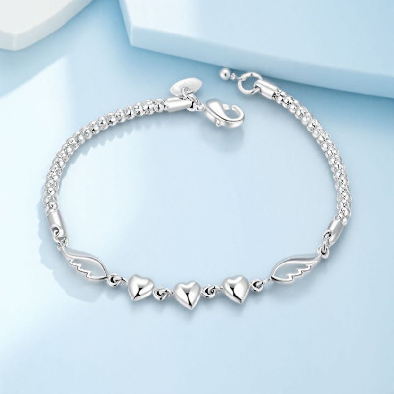 Plated Minimalist Heart-and-Feather Bracelet