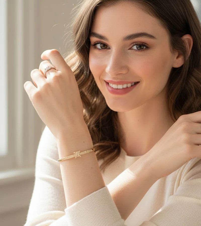 LV-Inspired Crown Bangle & Ring Set
