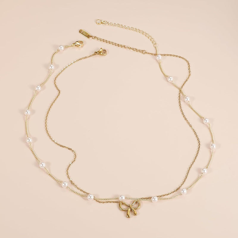 Minimalist And Versatile Pearl Bow Necklace